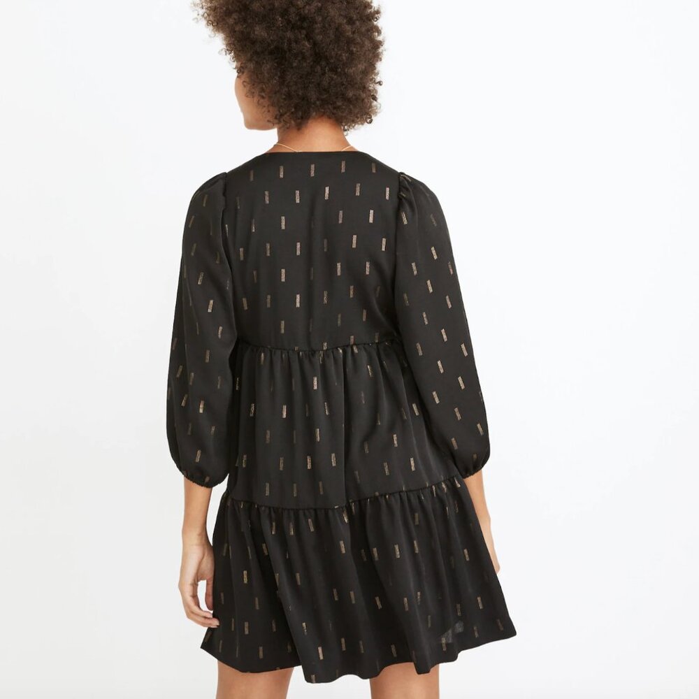 Madewell Metallic Jacquard Faux-Wrap Tiered Mini Dress